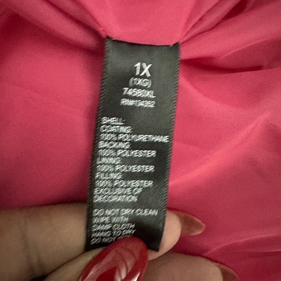 Ambiance Hot Shiny Pink Puffer Jacket, 1X - Picture 7 of 9